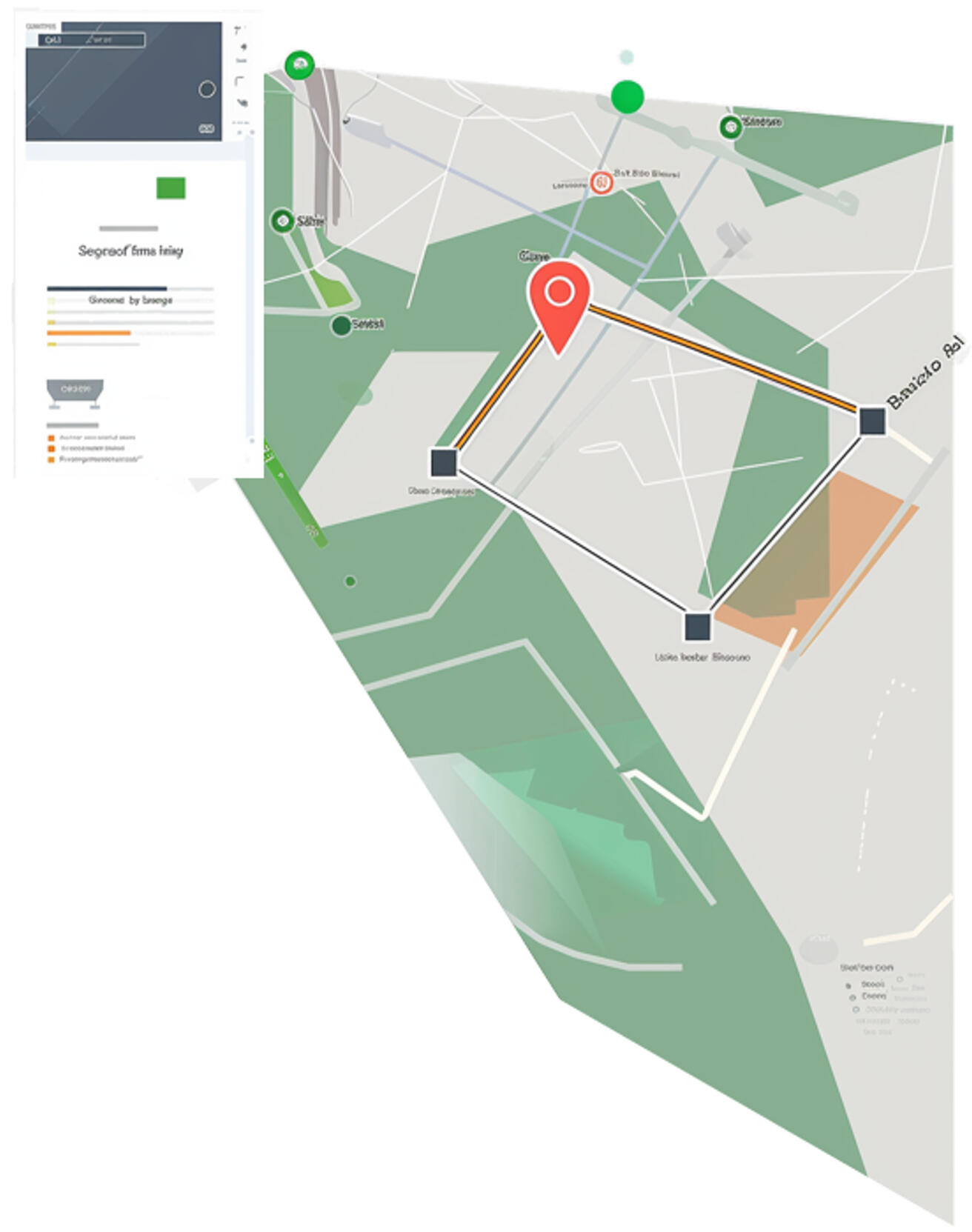 Sketch of a geo-mapping application showing a polygon and location marker.